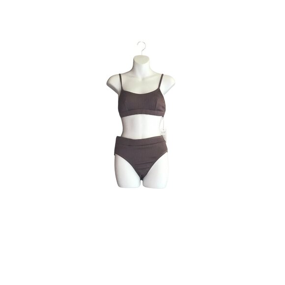 NWT Cupshe Brown Ribbed Bikini Set - Picture 1 of 6